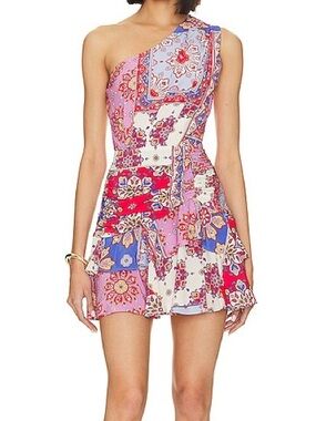 Yumi Kim Clara One Shoulder Mini Dress in Crimson Paisley